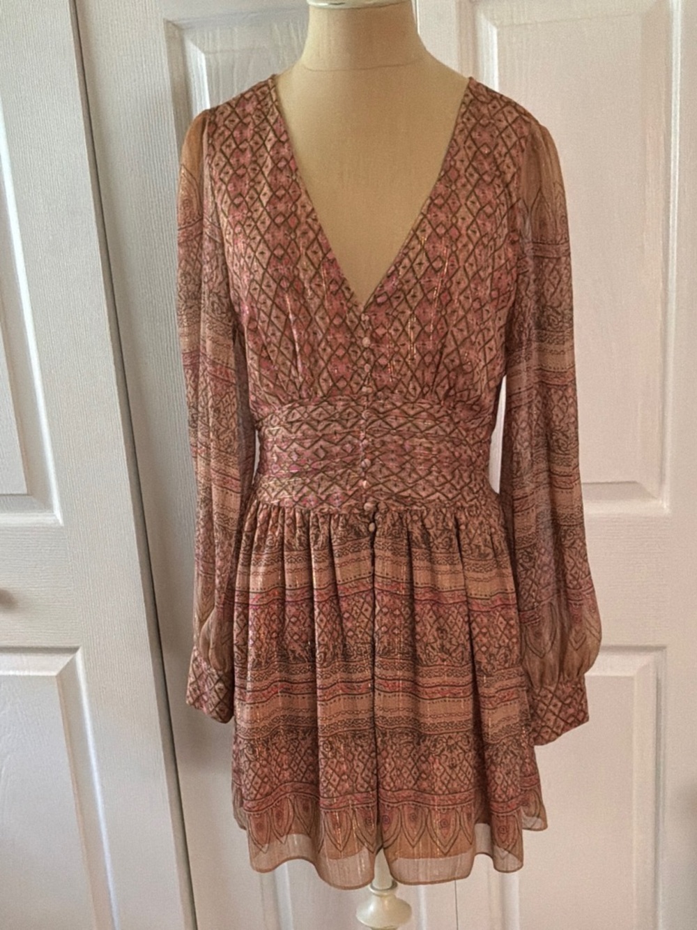 House of Harlow 1960 Shona Joy V-Neck Metallic Shimmer Mini Dress